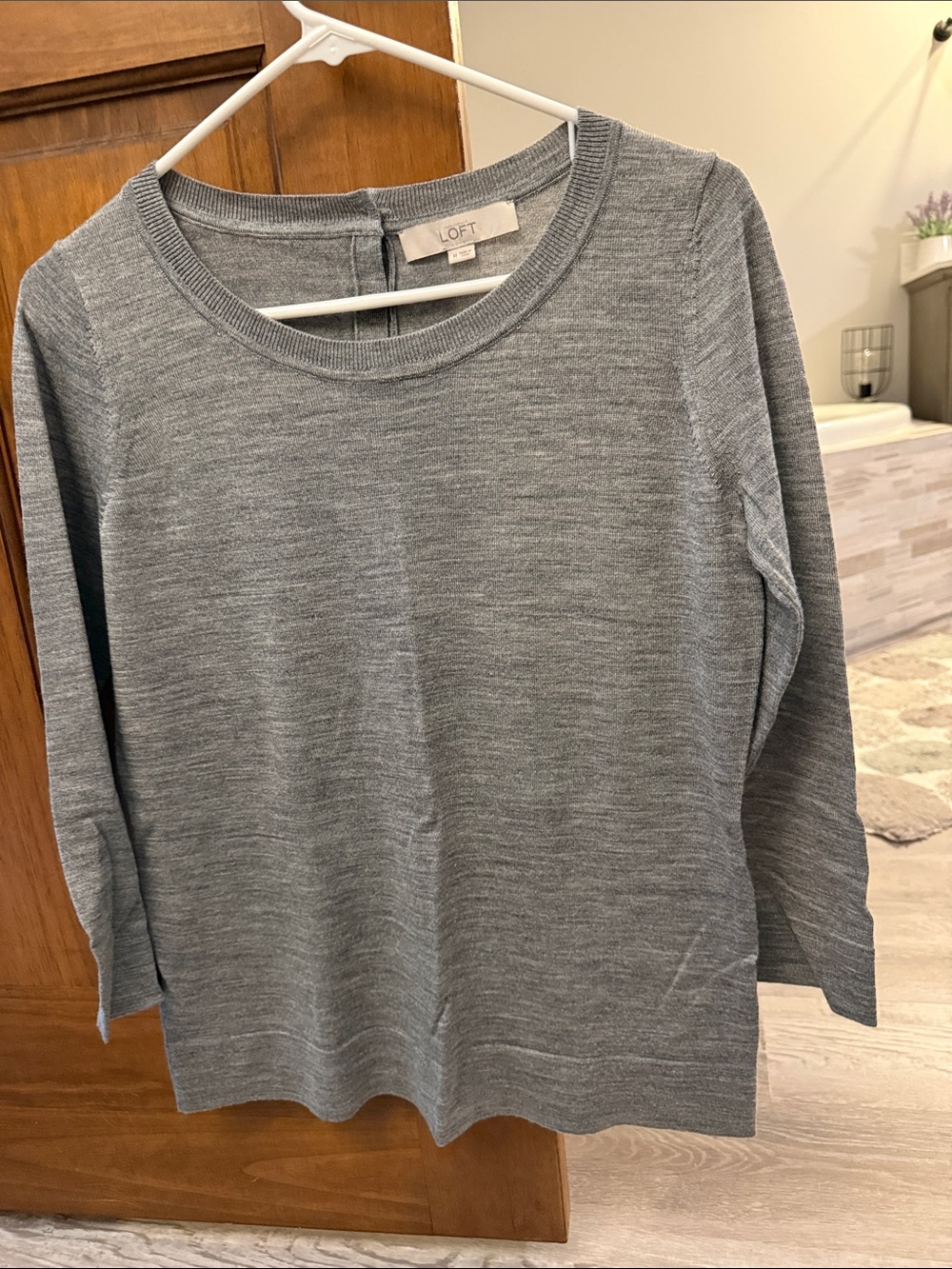 LOFT Gray Lightweight Knit Crewneck Sweater Top